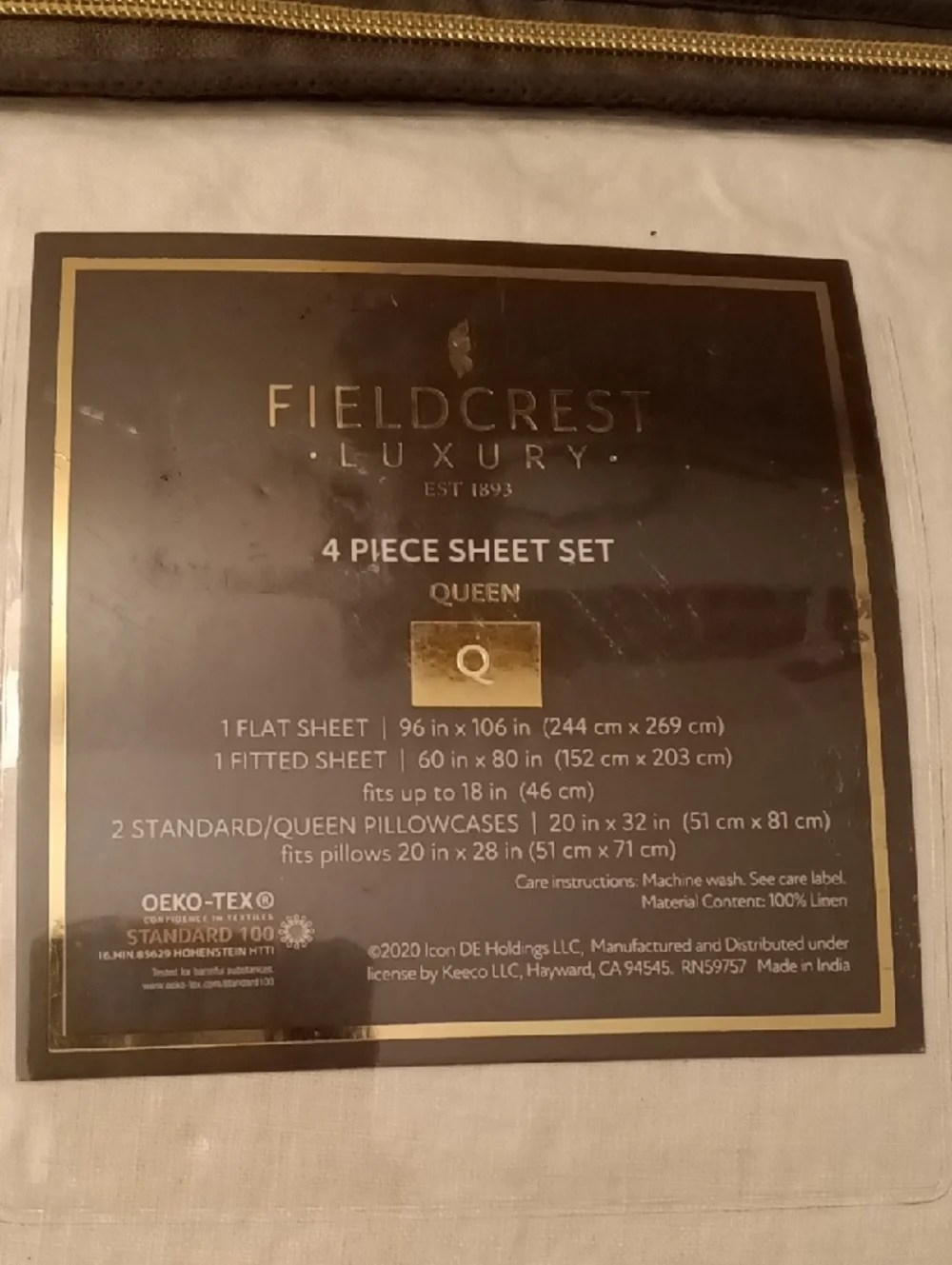 NEW Fieldcrest Luxury 100% Linen 4-Piece Queen Sheet Set Ivory
